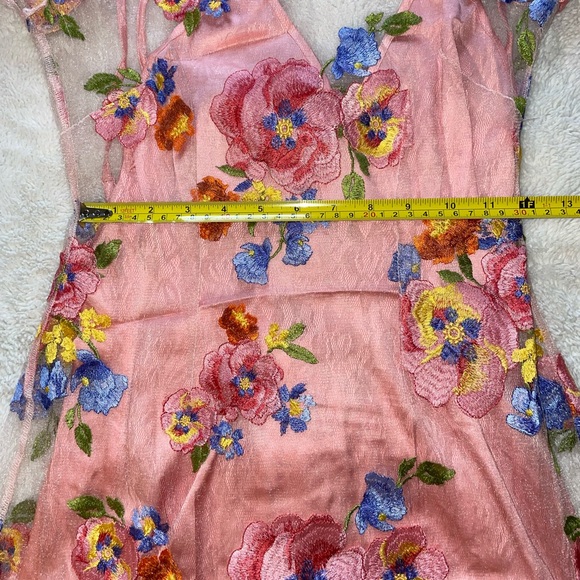 For Love & Lemons Percy Pink Long Sleeve Floral Mesh Mini Dress - Picture 6 of 10